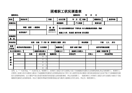 困难职工状况调查表