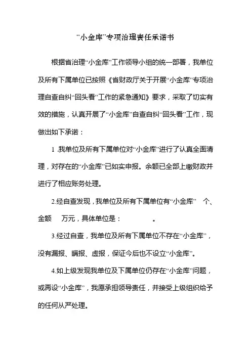 “小金库”专项治理责任承诺书