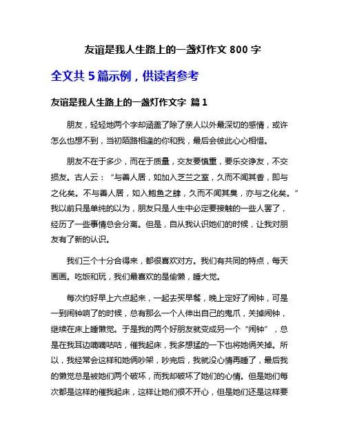 友谊是我人生路上的一盏灯作文800字