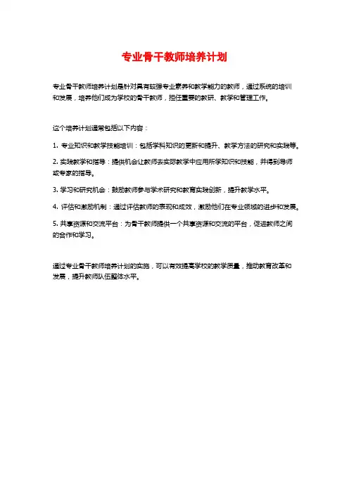 专业骨干教师培养计划