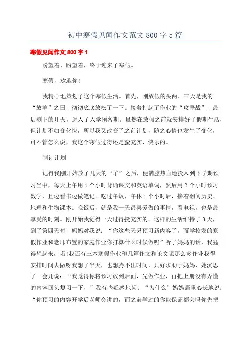 初中寒假见闻作文范文800字5篇