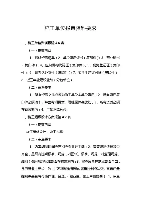 施工单位报审资料要求