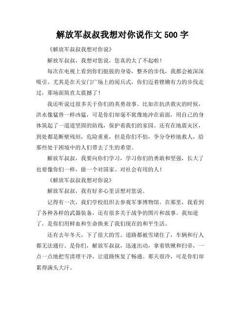 解放军叔叔我想对你说作文500字