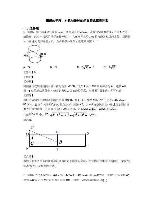 图形的平移,对称与旋转的经典测试题附答案