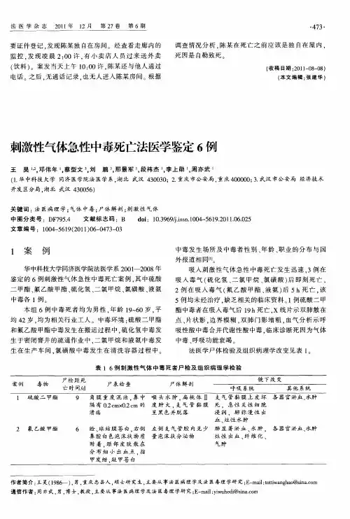 刺激性气体急性中毒死亡法医学鉴定6例