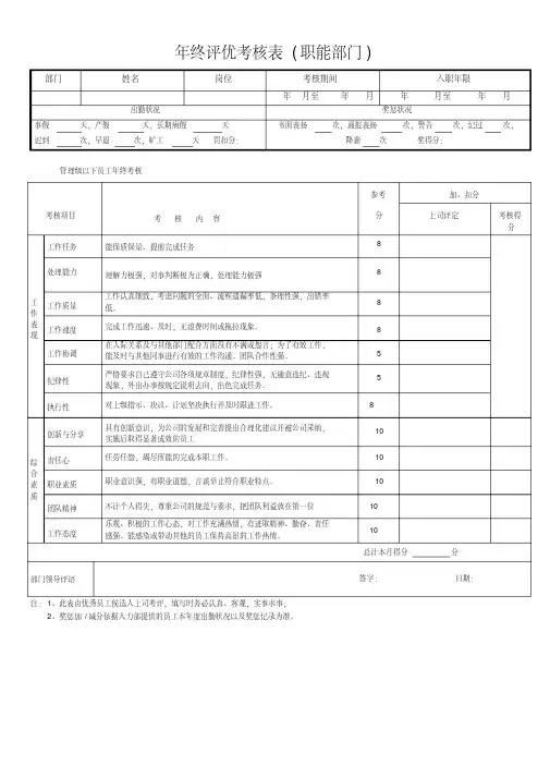 优秀员工评选考核表