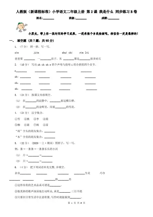 人教版(新课程标准)小学语文二年级上册 第2课 我是什么 同步练习B卷