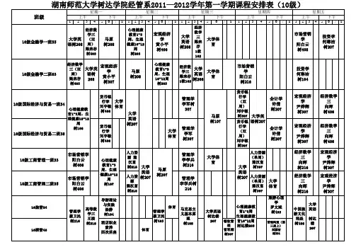 经管系2011-2012学年第一学期课表(10级)