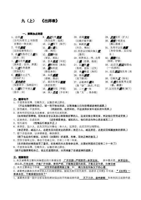 安徽省考纲要求必背16篇古文复习四(九上) 