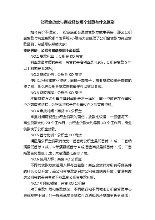 公积金贷款与商业贷款哪个划算有什么区别