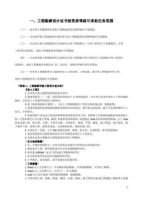 工程勘察、设计资质等级承担任务范围
