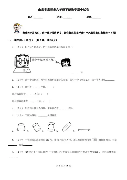 山东省东营市六年级下册数学期中试卷