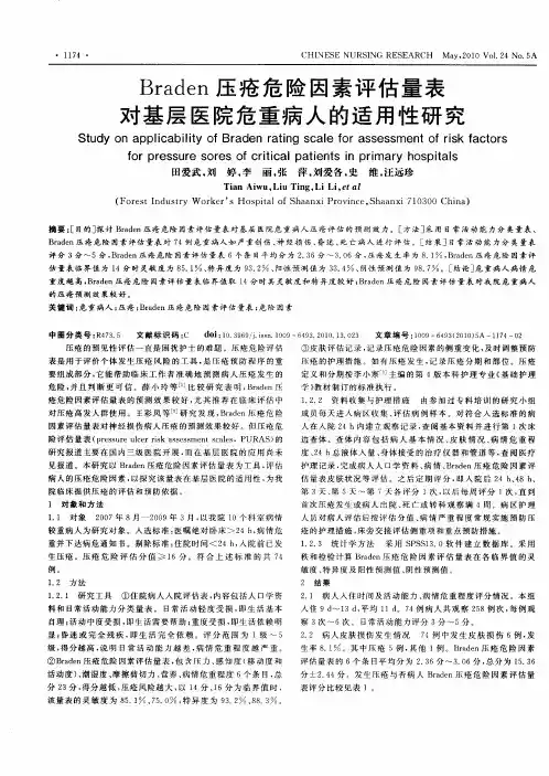 Braden压疮危险因素评估量表对基层医院危重病人的适用性研究