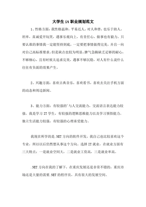 大学生it职业规划范文
