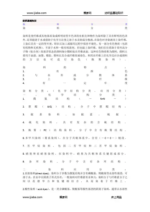 家纺的基础知识-染料分类