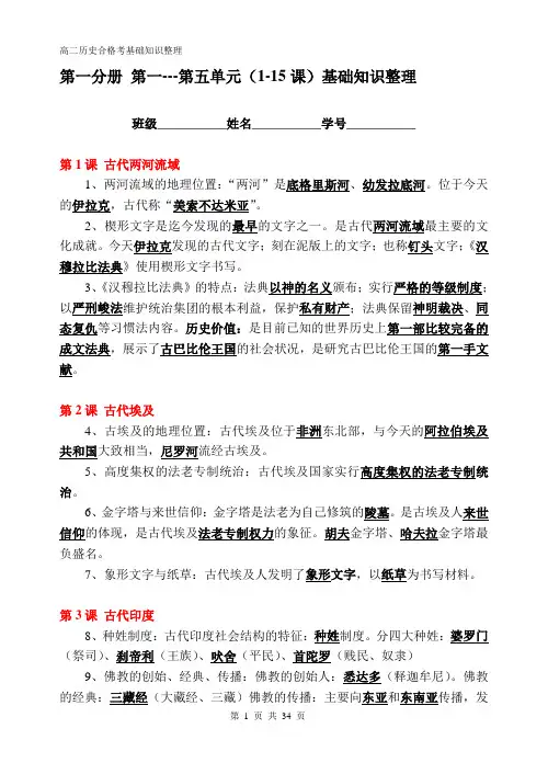 上海高中历史合格考知识点填空讲解