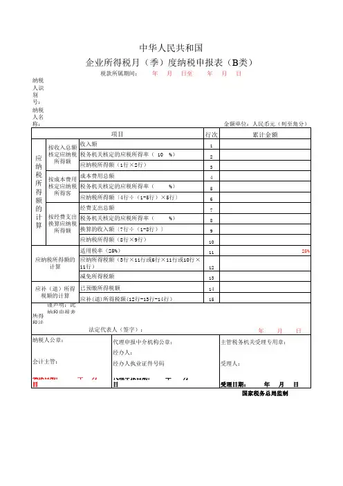 企业所得税申报表B类(样表)