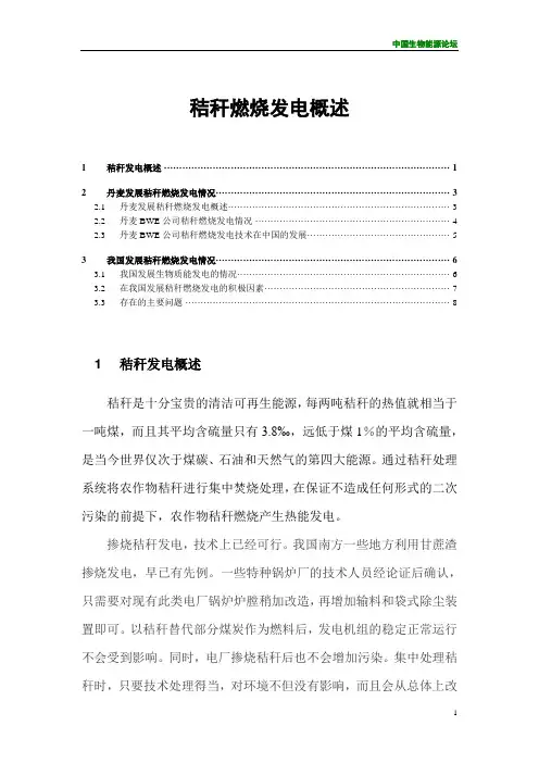 秸秆燃烧发电概述