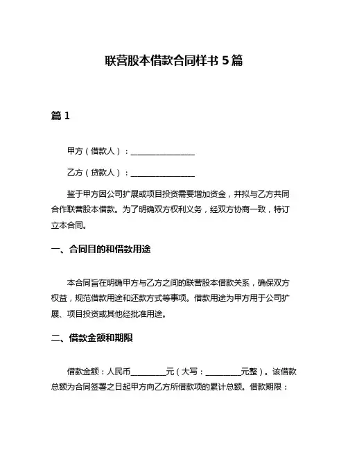 联营股本借款合同样书5篇
