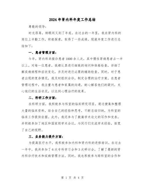 2024年肾内科年度工作总结(二篇)