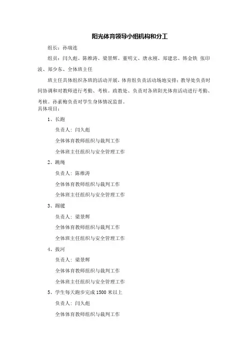 阳光体育领导小组机构和分工