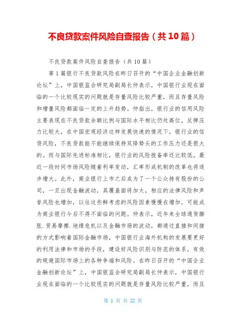 不良贷款案件风险自查报告(共10篇)