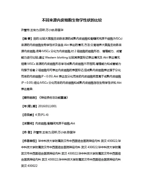 不同来源内皮细胞生物学性状的比较