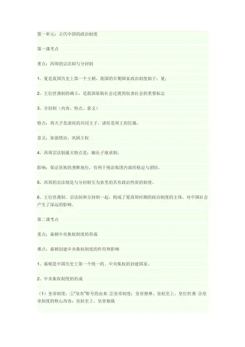高一必修一历史提纲