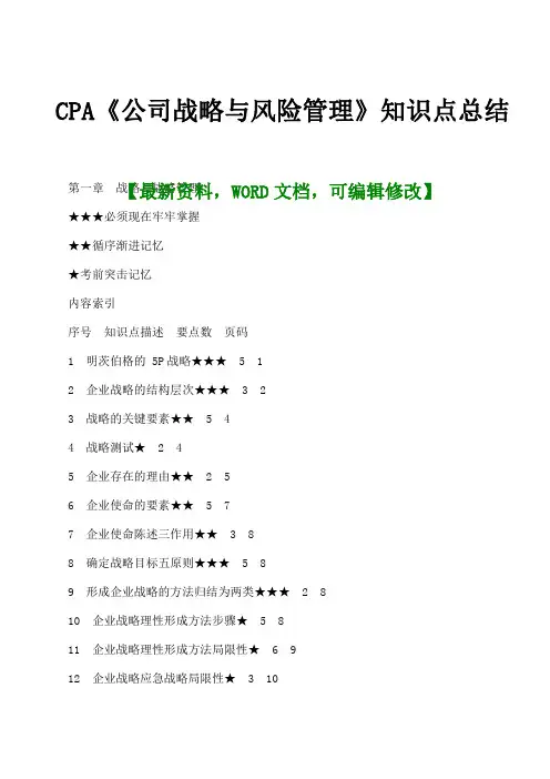 CPA《公司战略与风险管理》知识点总结