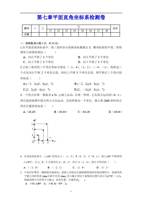 人教版数学七年级下册 第七章《平面直角坐标系》全章测试题(含答案) (2)