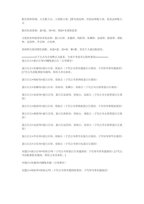 各品种虎皮鹦鹉配对公式Word版