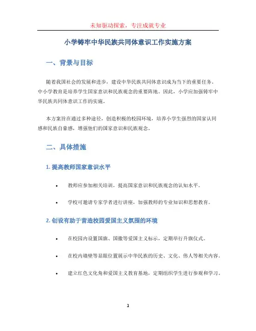 小学铸牢中华民族共同体意识工作实施方案