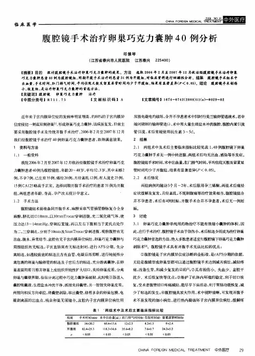 腹腔镜手术治疗卵巢巧克力囊肿40例分析
