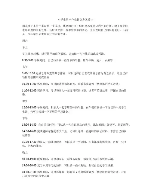 小学生周末作业计划方案设计