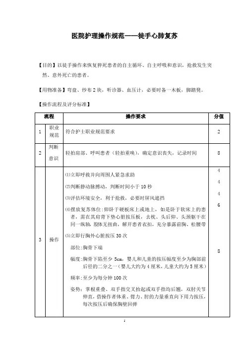 医院护理操作规范——徒手心肺复苏(2019年版)