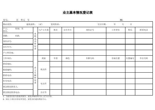 业主档案excel模版 