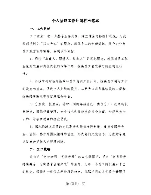 个人挂职工作计划标准范本(4篇)