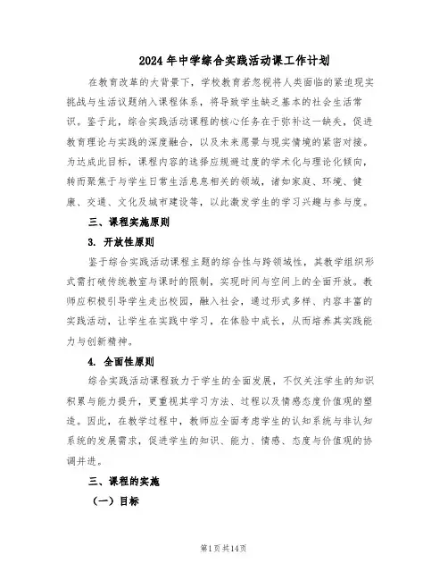 2024年中学综合实践活动课工作计划（6篇）