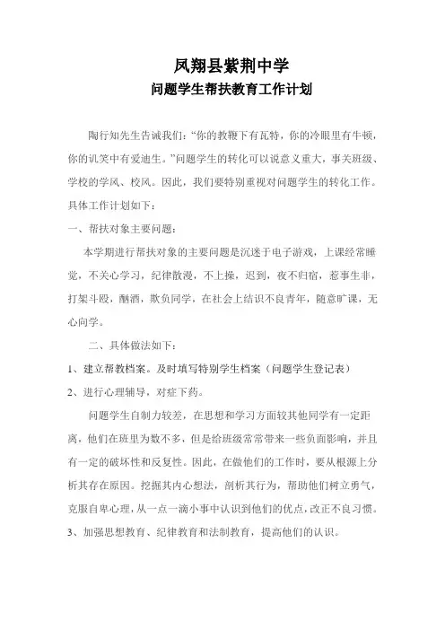 问题学生帮扶计划