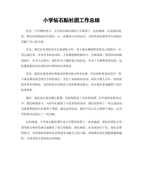 小学钻石贴社团工作总结