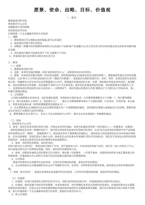 愿景、使命、战略、目标、价值观