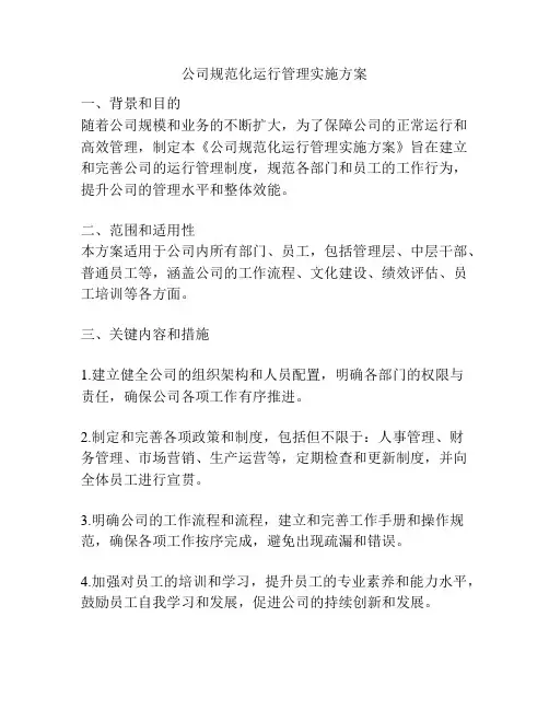公司规范化运行管理实施方案