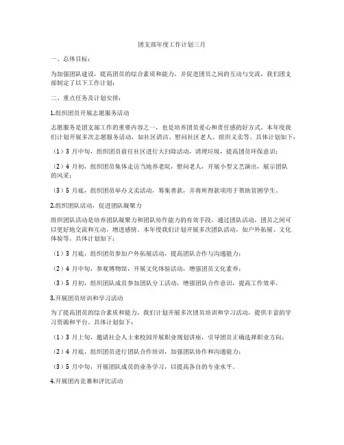团支部年度工作计划三月