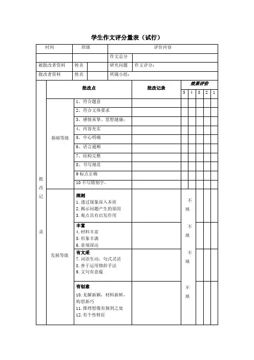作文评分量表