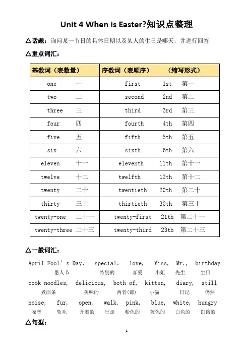 人教版五年级英语下册Unit4-知识点整理