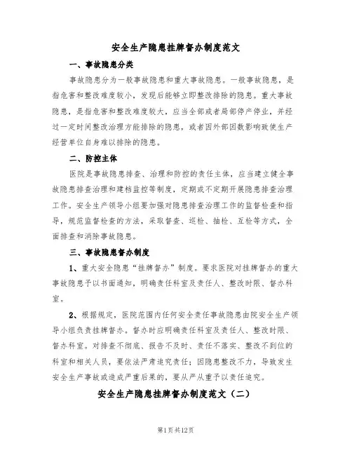 安全生产隐患挂牌督办制度范文(五篇)