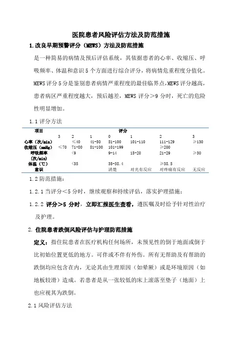 医院患者风险评估方法及防范措施