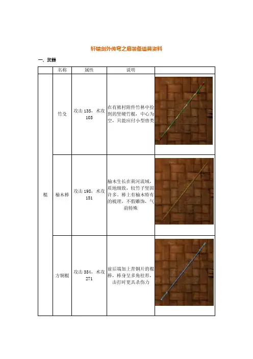 轩辕剑外传穹之扉装备道具资料