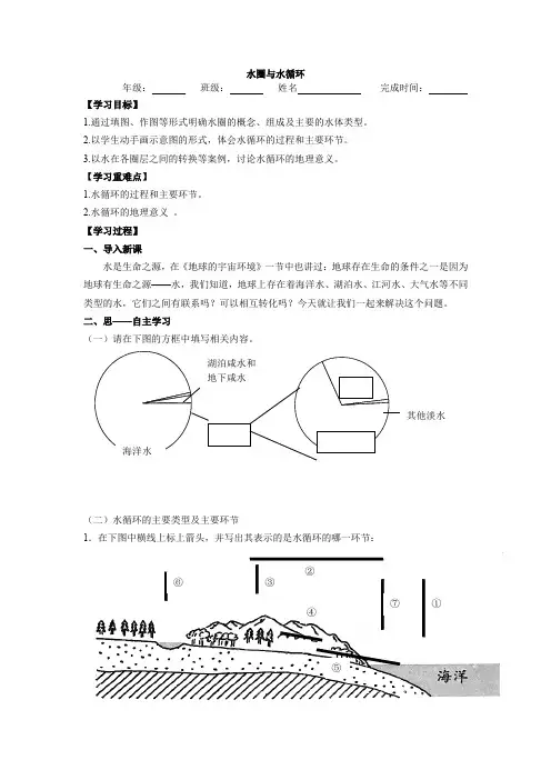 高中地理_水圈水循环教学设计学情分析教材分析课后反思