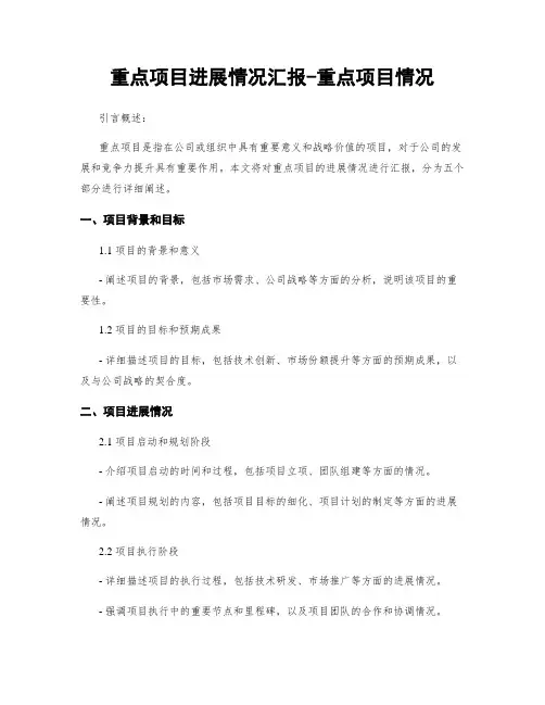 重点项目进展情况汇报-重点项目情况